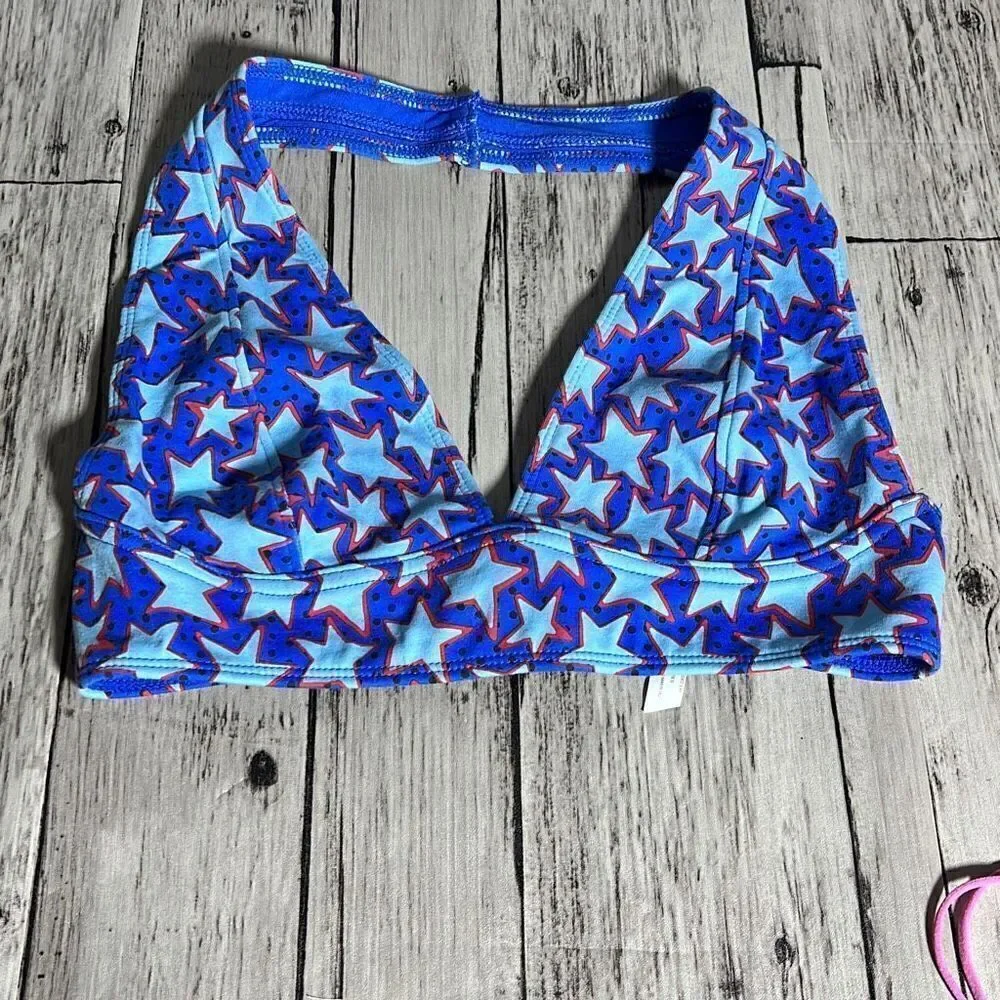 Urban Outfitters Set of 2 Purple Kiss Print & Blue Star Print Swim Top Size S &